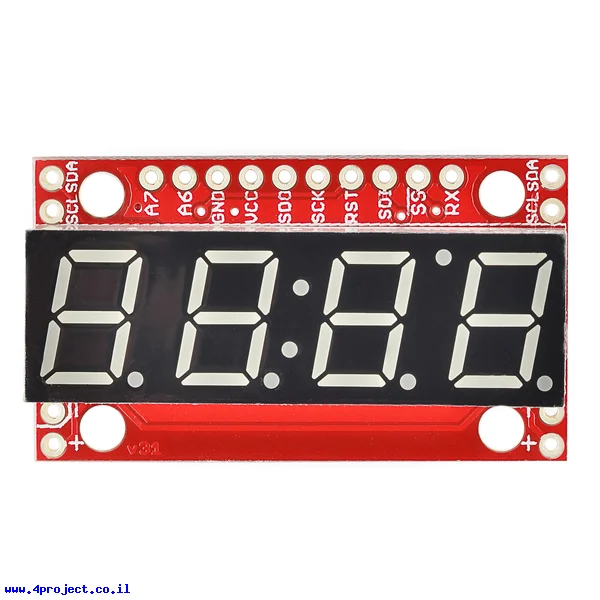 7Segment כחול, 4 ספרות, 10 מ"מ, ממשק טורי