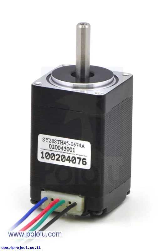 מנוע צעד 200 צעדים, 28x45 מ"מ, 4.5V/0.67A