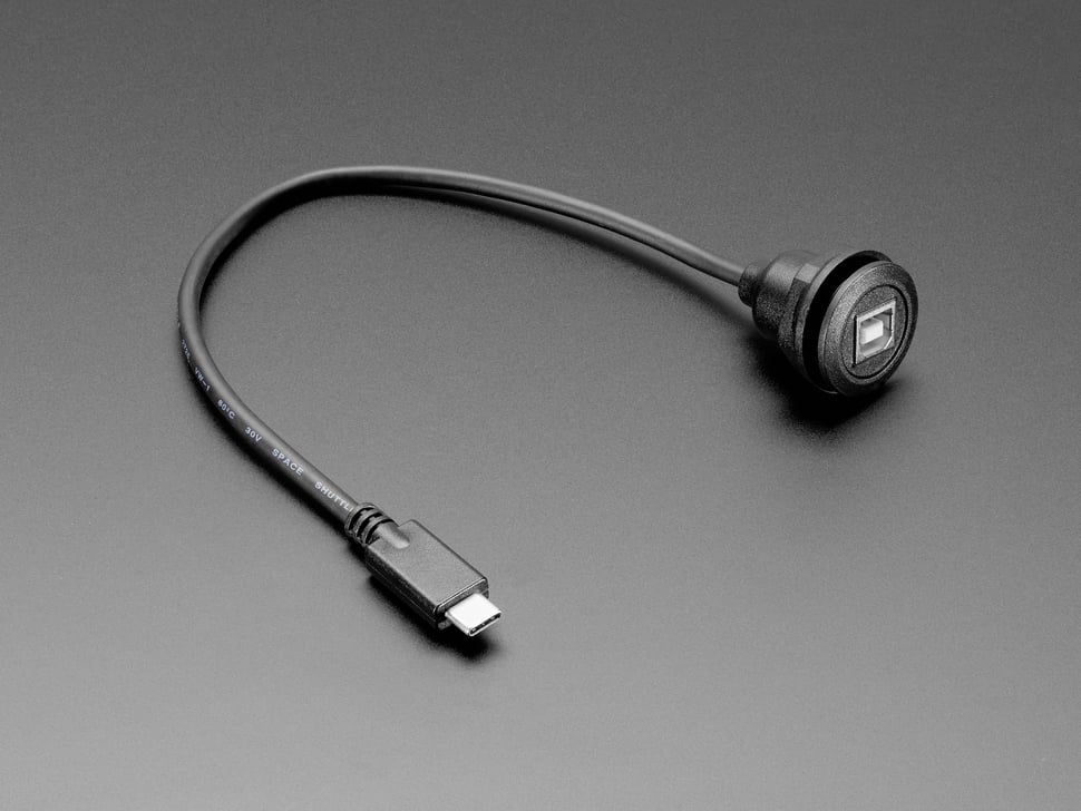 Round Panel Mount USB Cable - USB-B Socket to USB-C Plug