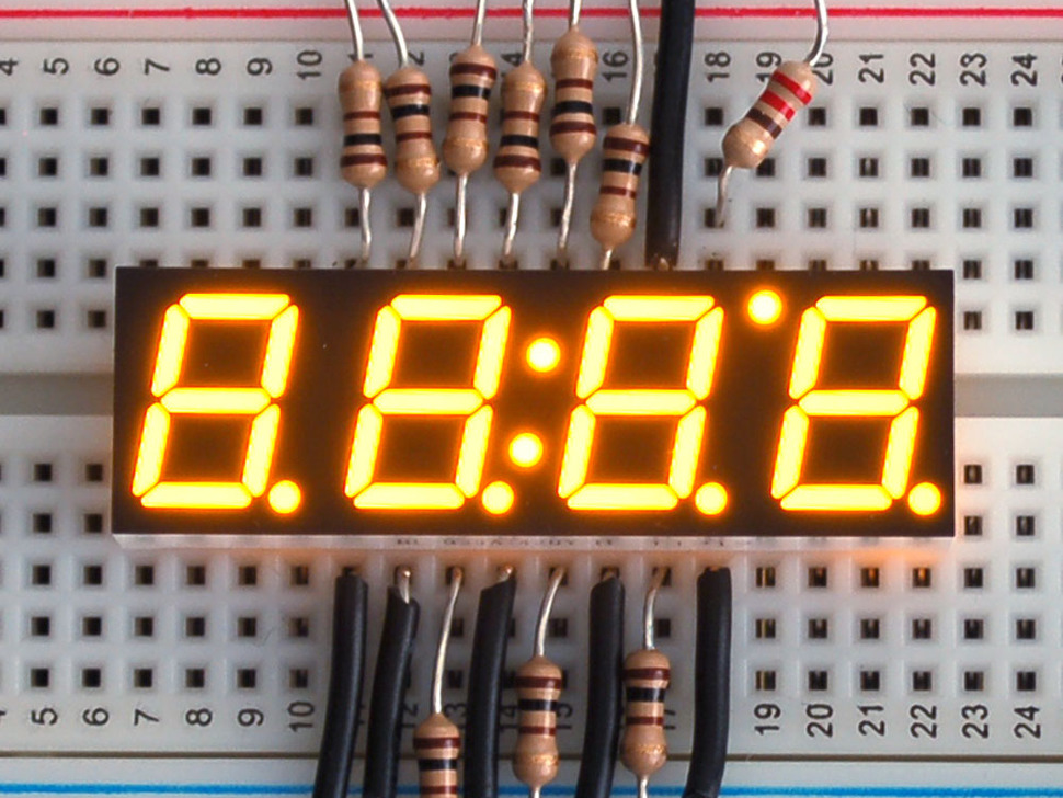 Yellow 7-segment clock display - 0.39" digit height