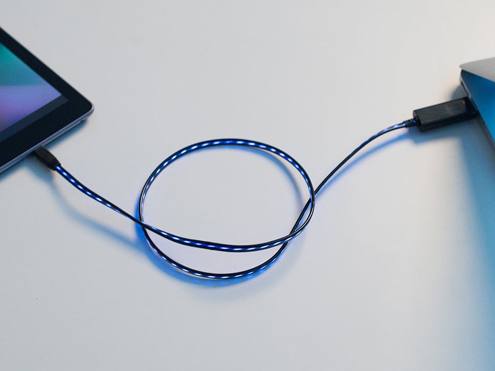 Flowing Effect MicroUSB Data+Charging Cable - Black w/Aqua EL