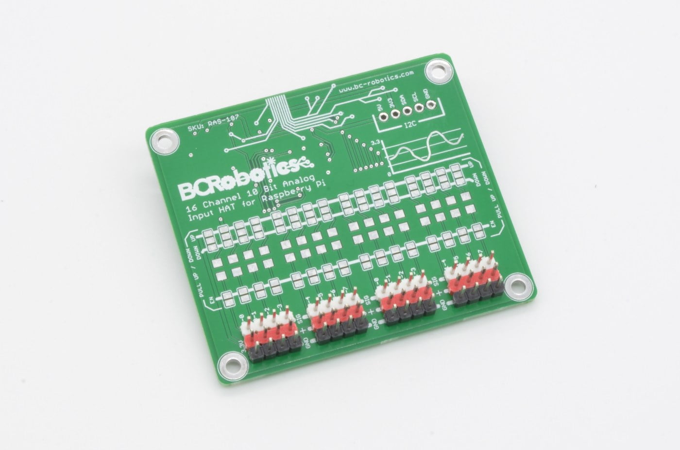 16 Channel Analog Input HAT - ADC for Raspberry Pi - Assembled