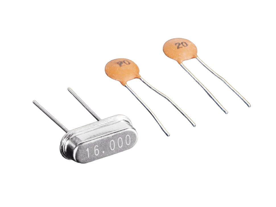 16 MHz Crystal + 20pF Capacitors - Arduino MCU Clock