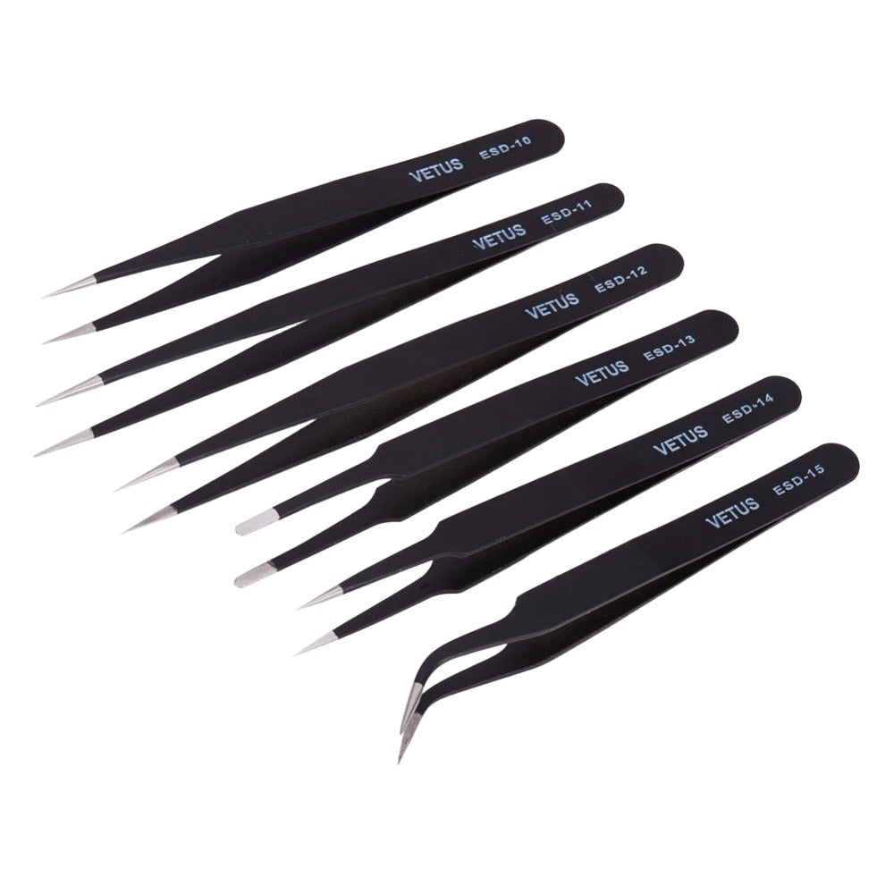 6pcs ESD-10 to ESD-15 Anti-Static Tweezers Kit