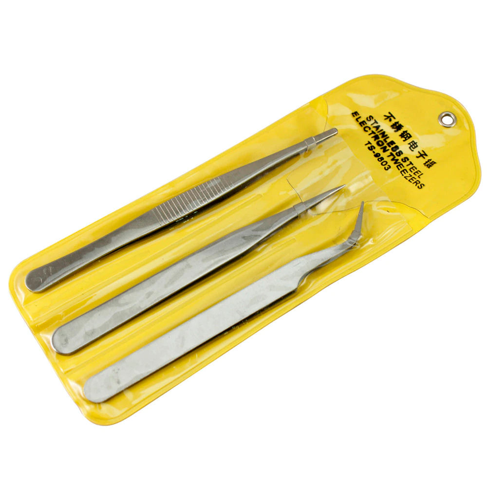 Stainless Steel Precision Tweezers Set - 4-Piece Assembly