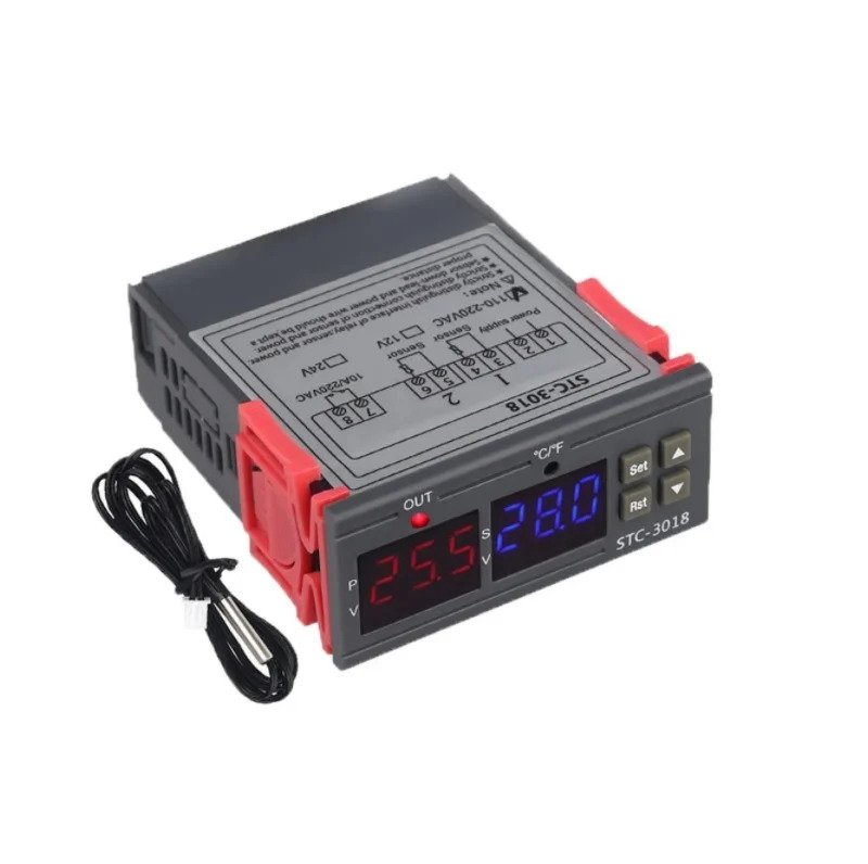 STC-3018 DC12V Dual Display Dual Temperature Adjustable Temperature Controller with 1M Cable