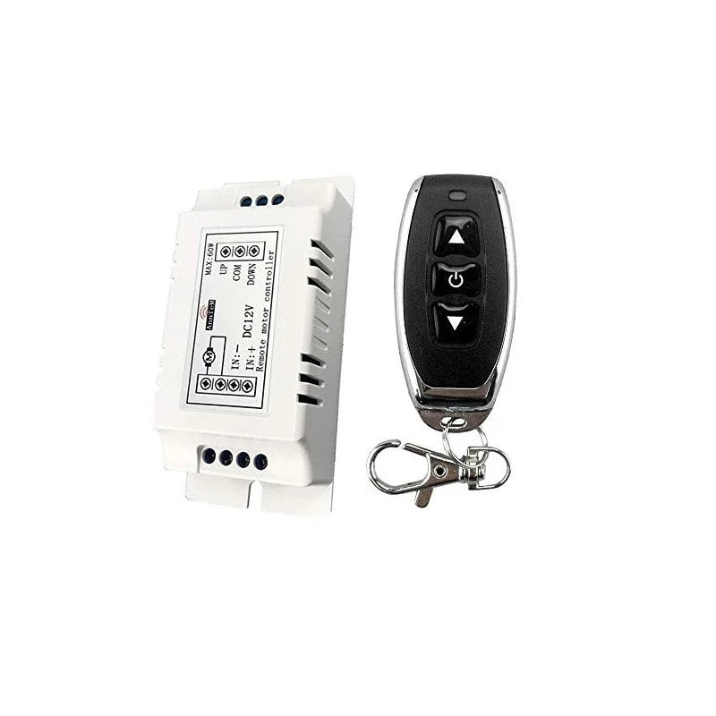 12V DC Wireless Motor Control Switch with 433MHz Keychain Remote with Forward, Reverse and Stop button