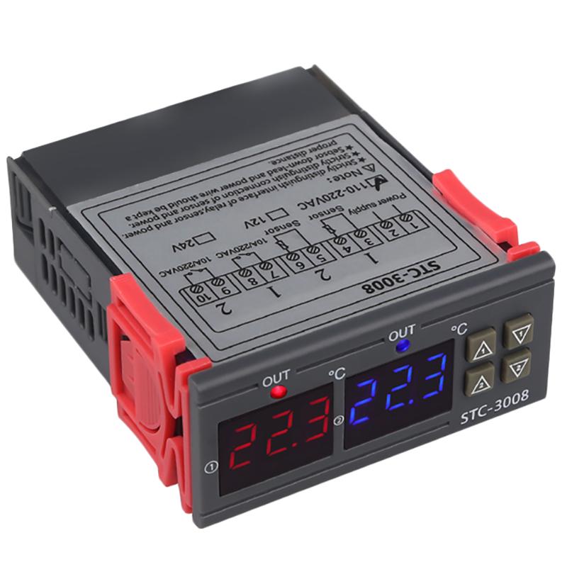 STC-3008 AC110-220V Dual Display Thermostat Temperature Controller with 1M NTC Probe