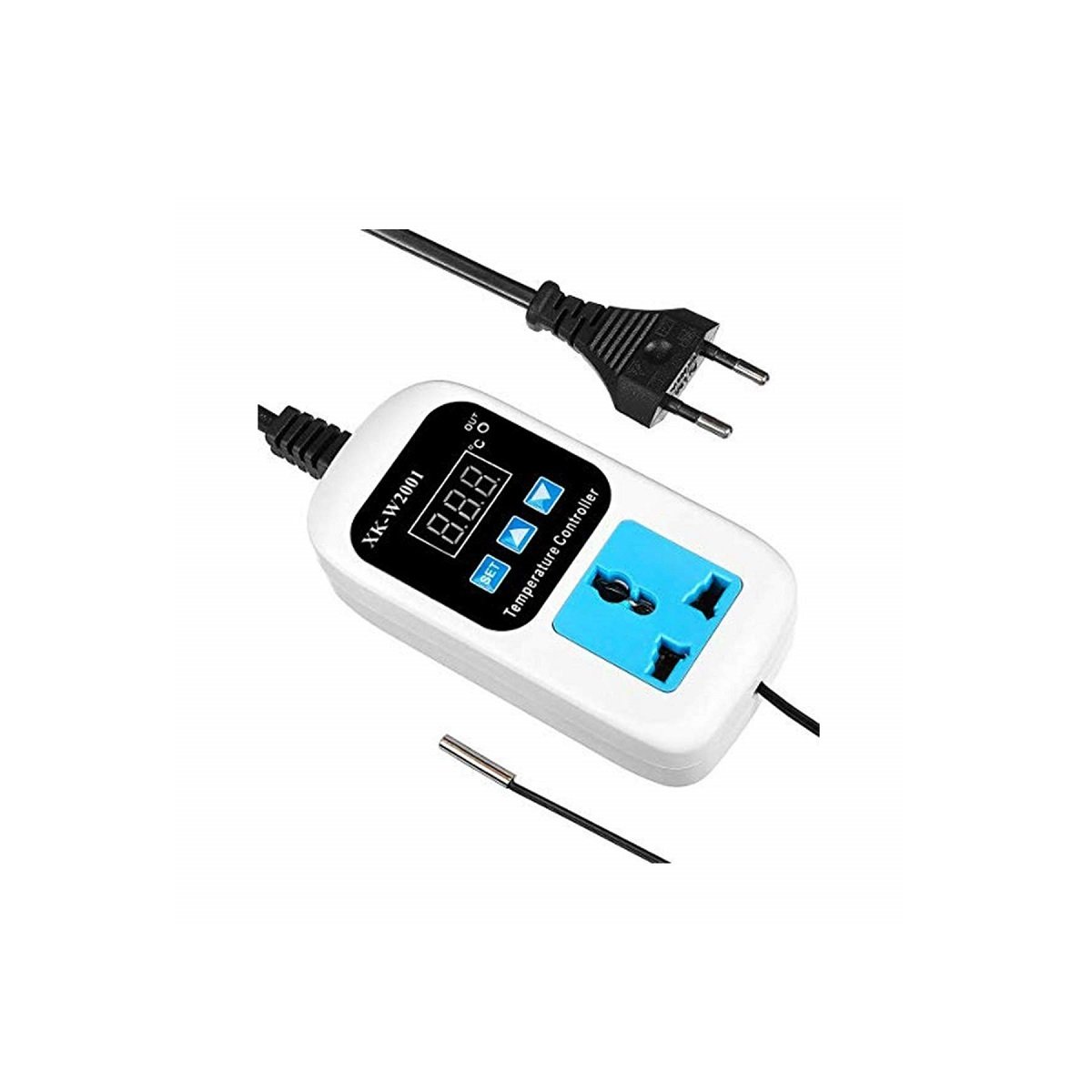 XK-W2001 AC110-220V Red Digital Thermostat Regulator Temperature Controller Microcomputer Socket with Probe 1m Cable EU Plug