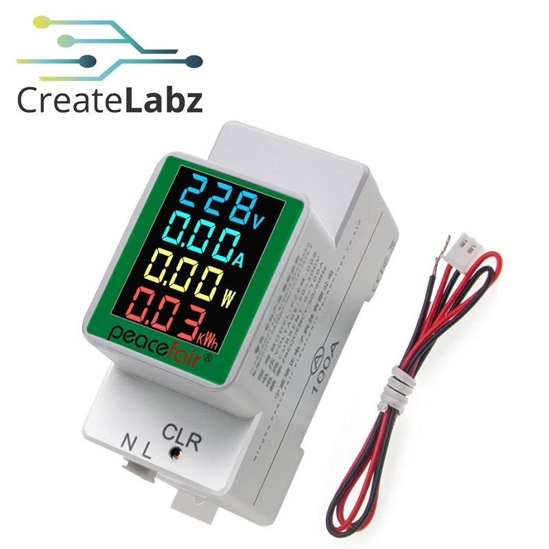 Peacefair PZEM-008 AC DIN Rail Meter, 50-300V/0-100A/0-30kW/0-1,999kWh