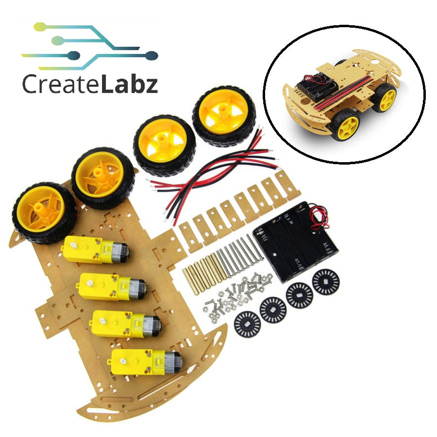 4 Wheel Drive Robot Car Chassi Kit (Options: red, blue, green, transparent)