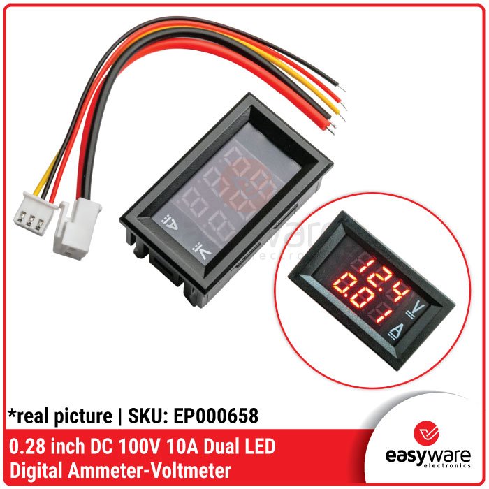 Digital Ammeter Voltmeter DC 100V 10A – Alat Ukur Arus dan Tegangan LED 0.28 inch