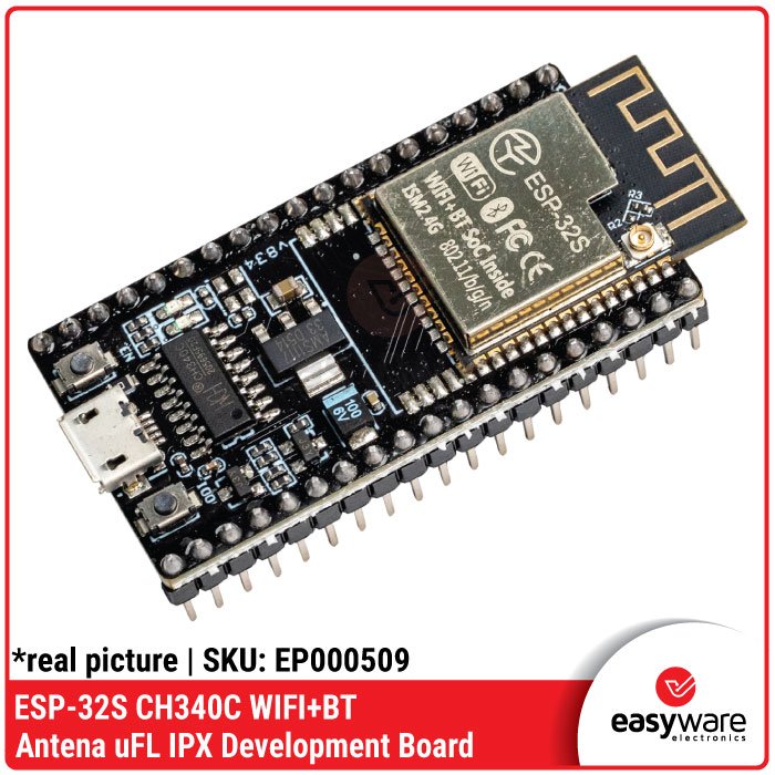 Modul ESP32S WiFi BLE CH340C – Board Development dengan Konektor Antena Eksternal uFL/IPX