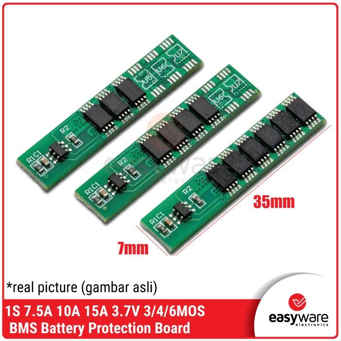 1S 7.5A 10A 15A 3.7V 3/4/6MOS BMS Battery Protection Board