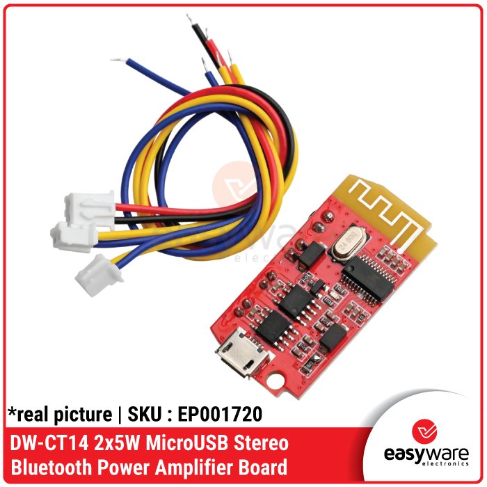 DW-CT14 Bluetooth Power Amplifier Board – Modul Stereo 2x5W Input MicroUSB untuk Speaker DIY