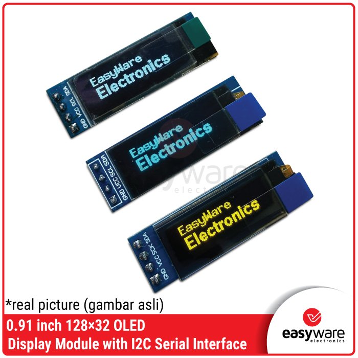 0.91 inch 128×32 OLED Display Module with I2C Serial Interface Blue / White / Yellow Color