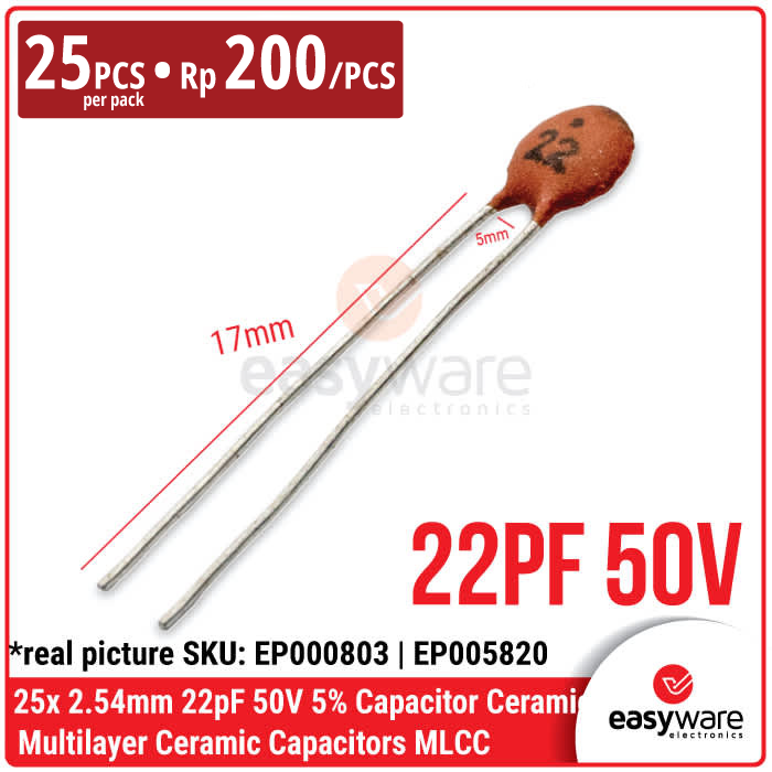 Kapasitor Keramik MLCC 22pF 50V 5% 2.54mm Through-Hole — Ceramic Capacitor Compatible Isi 25pcs