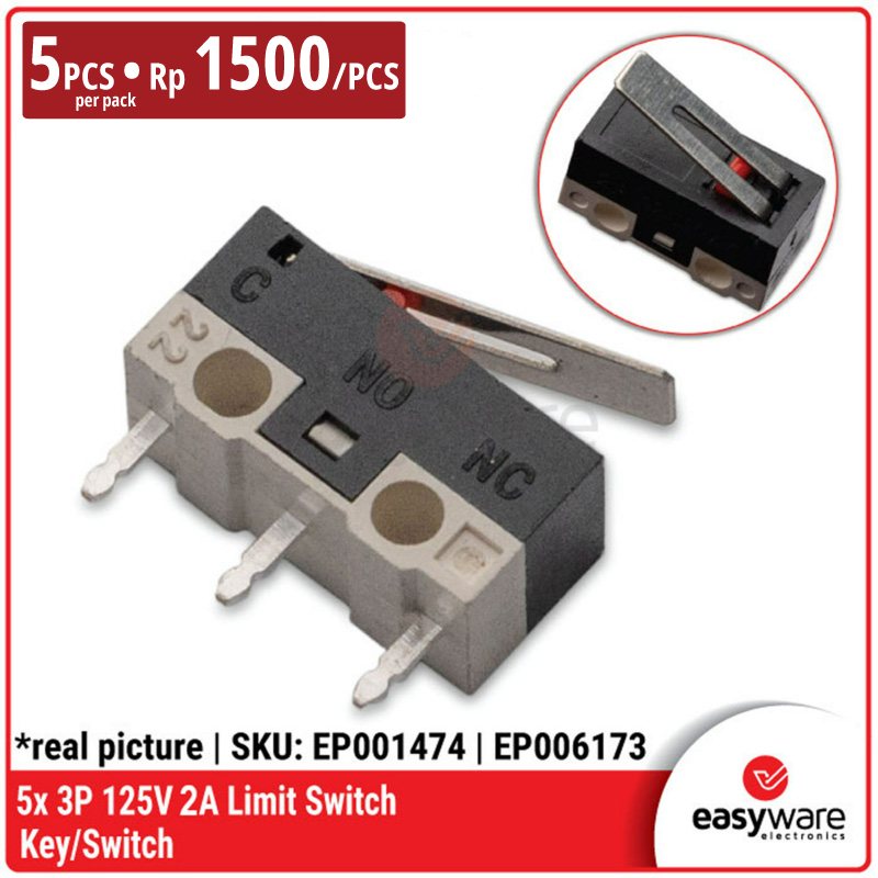 Limit Switch Mini Micro Switch 3P 125V 2A NO NC COM Lever — Sensor Posisi End-Stop 3D Printer CNC Compatible Isi 5pcs