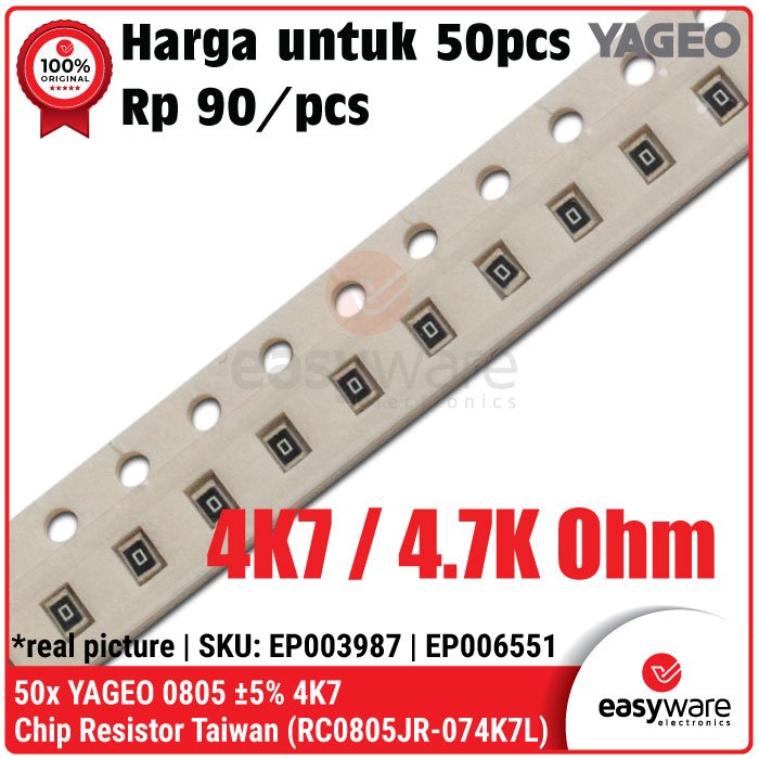 [50 PCS] Resistor SMD 0805 YAGEO 5% 4K7 Chip Resistor 4.7K Ohm Resistor SMD