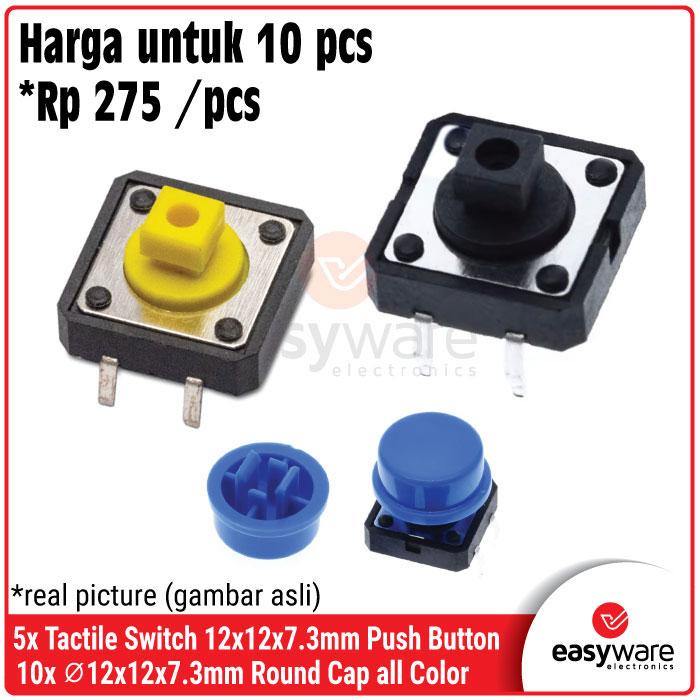 [10 PCS] Tactile Switch 12x12x7.3mm Push Button B3F 4055 Cap Tact Switch SPST Tutup Bulat Kotak Momentary