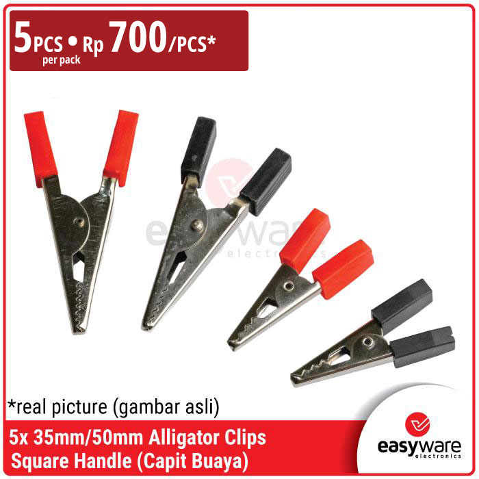 [5 PCS] Alligator Clips 35mm &amp; 50mm Square Handle Black Red Capit Buaya Kabel Test
