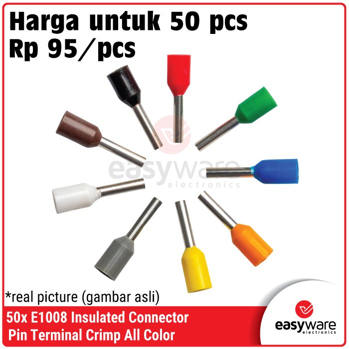 [50 PCS] Crimp Terminal E1008 VE1008 Skun Insulated Ferrules Terminal Block Kabel Tusuk Skun Kabel Ferrules 1mm E1008