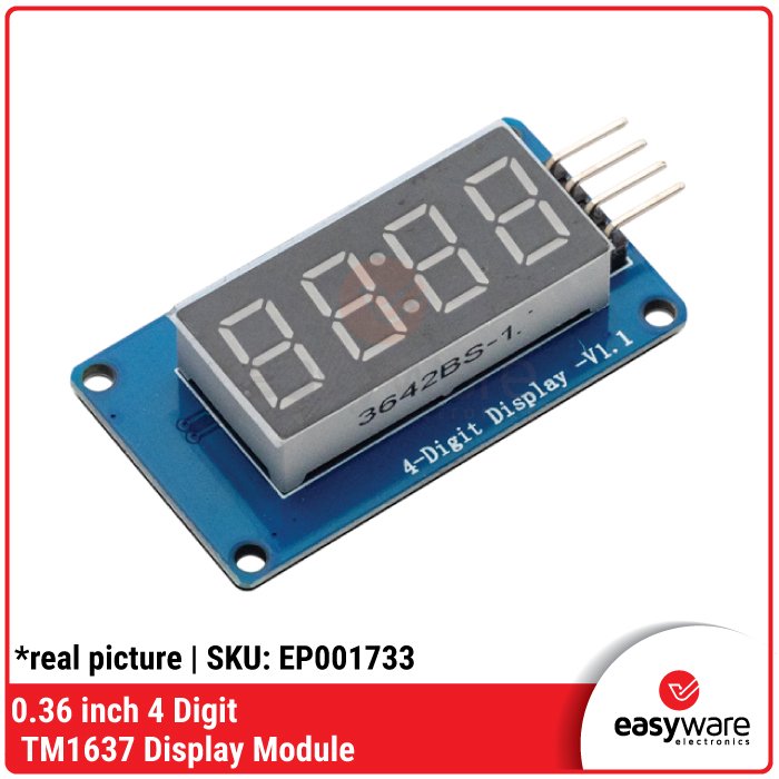 0.36 inch 4 Digit TM1637 Display Module – Layar LED 7 Segment 4 Digit 2-Wire