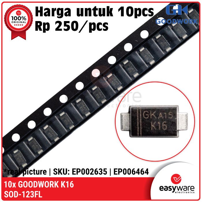[10 PCS] Dioda K16 SOD-123FL Single Diode K16 SMA SMD 30A 60V