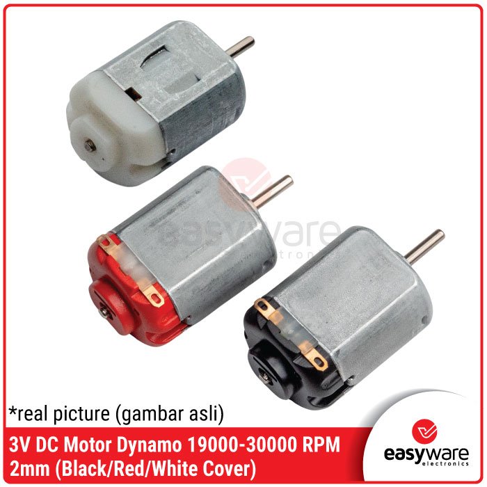 Motor Dinamo DC 3V High Speed 19000-30000 RPM, As 2mm untuk Mainan & DIY Projects – Cover Merah/Hitam/Putih
