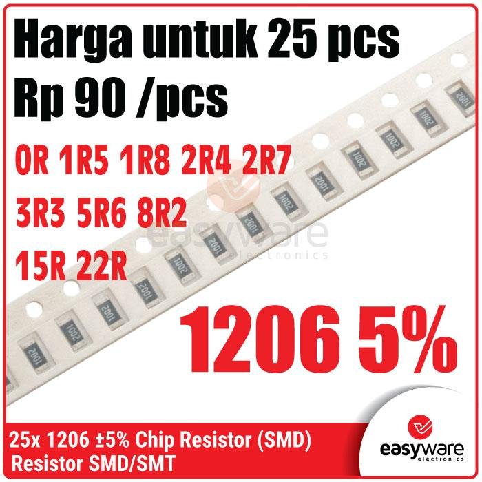 [25 PCS] Resistor 1206 5% 0R 1R 1R5 1R8 2R4 2R7 3R3 5R6 8R2 15R 22R Chip Resistor SMD 1206 5% 1.5 Ohm 22 Ohm