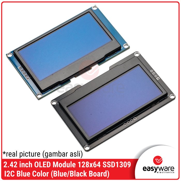 Modul OLED 2.42 Inch Display 128×64 SSD1309 I2C Blue Color (Black Board/Blue Board) Modul OLED 2.42″ Biru