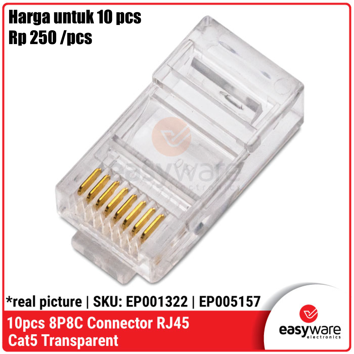 [10 PCS] Konektor RJ45 Cat5 8P8C Transparent Connector Kabel LAN UTP