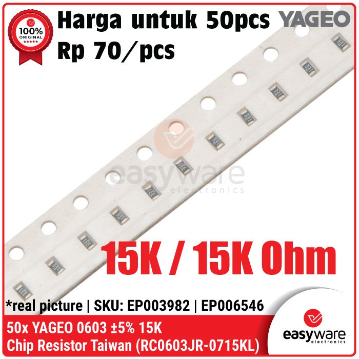 [50 PCS] Resistor SMD 0603 YAGEO 5% 15K Chip Resistor 15K Ohm Resistor SMD