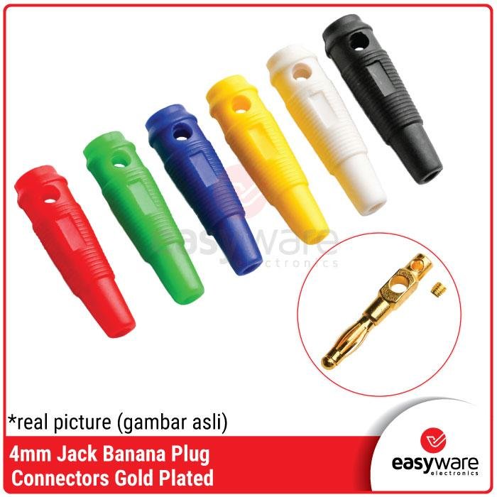 Banana Plug 4mm Gold Plated – Konektor Jack Audio & Power Supply Merah Kuning Hijau Biru Hitam Putih