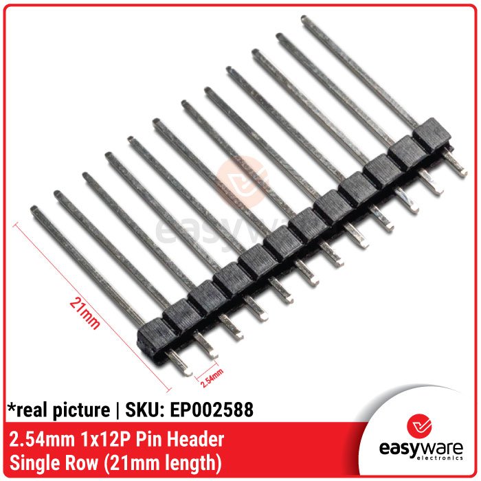 Pin Header 2.54mm 1x12P Single Row Male Straight 21mm for Arduino Breadboard