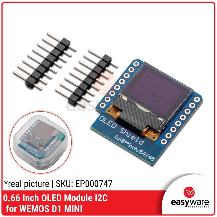 Modul OLED 0.66″ I2C SSD1306 for Wemos D1 Mini – Layar OLED I2C 64×48 LCD I2C Putih