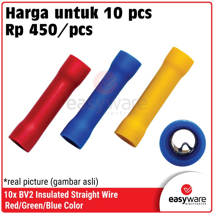 [10 PCS] BV2 Insulated Straight Wire Connector – Terminal Sambungan Kabel Lurus Berisolasi AWG 16-14