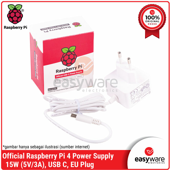 Adaptor Raspberry Pi Official RPi 15W 5V 3A PSU USB-C EU Plug White