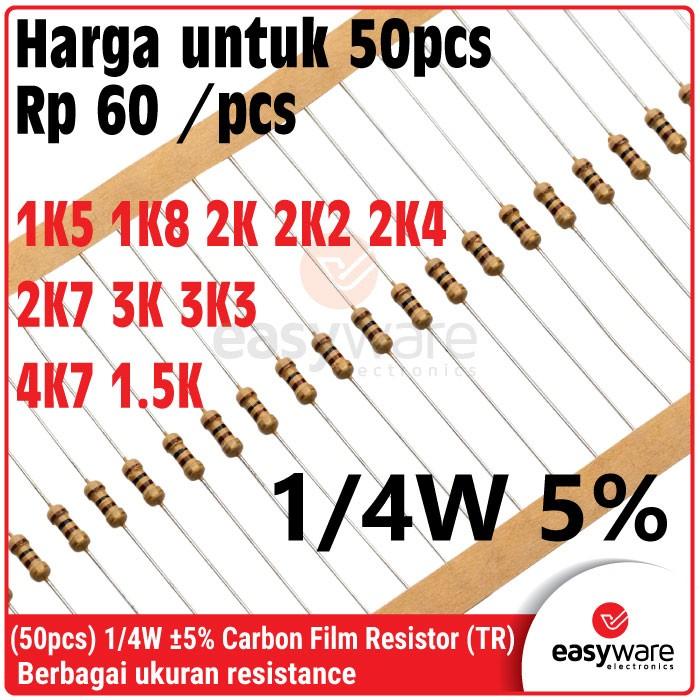 [50 PCS] Carbon Film Resistor 1/4W 5% 0.25W 1K5 1K8 2K 2K2 2K4 2K7 3K 3K3 3K9 4K7 1.5K Ohm 2K Ohm