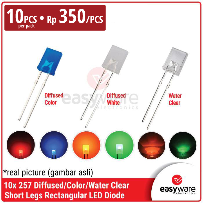 [10 PCS] LED 2x5x7mm Rectangular LED 257 White Red Green Blue Yellow Orange Clear Diffused Color Square LED 2x5x7 Kotak