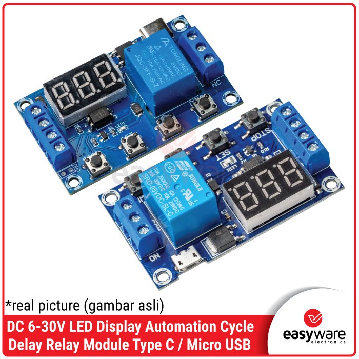 Modul Relay Delay Timer Digital 6-30V Cycle Looping – Micro USB / Type C Display LED