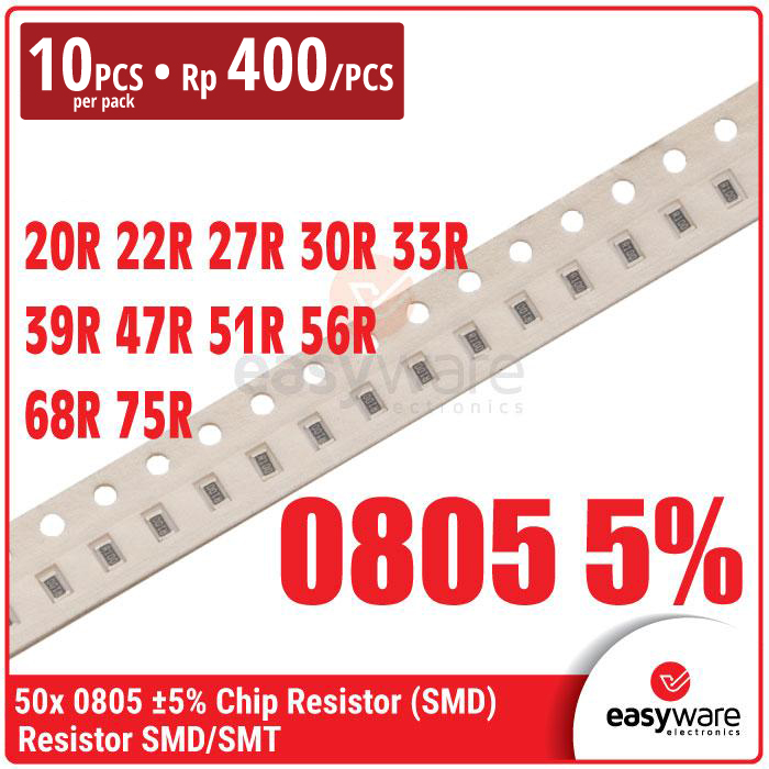 [50 PCS] Resistor 0805 20R 22R 27R 30R 33R 39R 47R 51R 56R 68R 75R Chip Resistor SMD 0805 5% 20 Ohm 75 Ohm