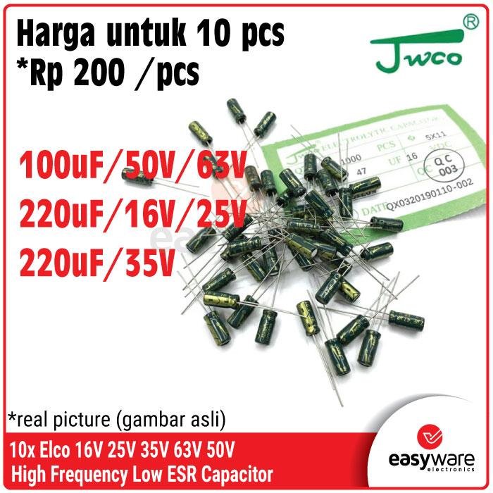[10 PCS] Elco High Frequency Low ESR Elco 100uF/50V/63V 220uF/16V/25V/35V Elektrolit Kapasitor