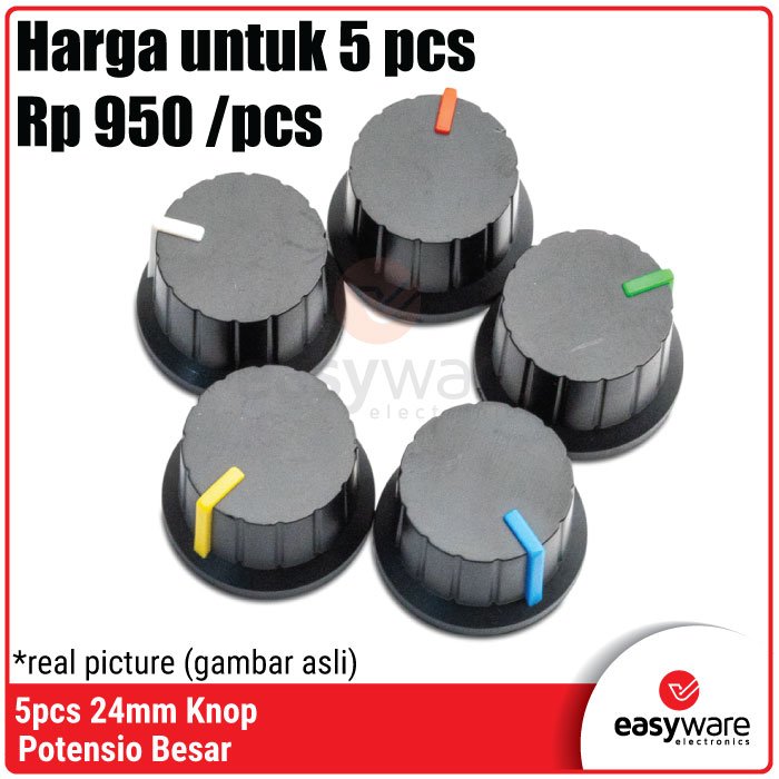 [5 PCS] Knop Potensiometer 24mm RV09 / B10K / 5K – Tutup Potensio Variabel untuk Proyek DIY