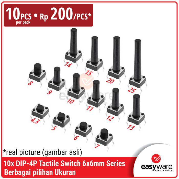 [10 PCS] Tactile Switch 6x6 Push Button Switch DIP Light Touch Switch 6*6*4.3/5/6/7/8/9/10/11/12/13mm Momentary Tactile Tact Push Button 4Pins 4P