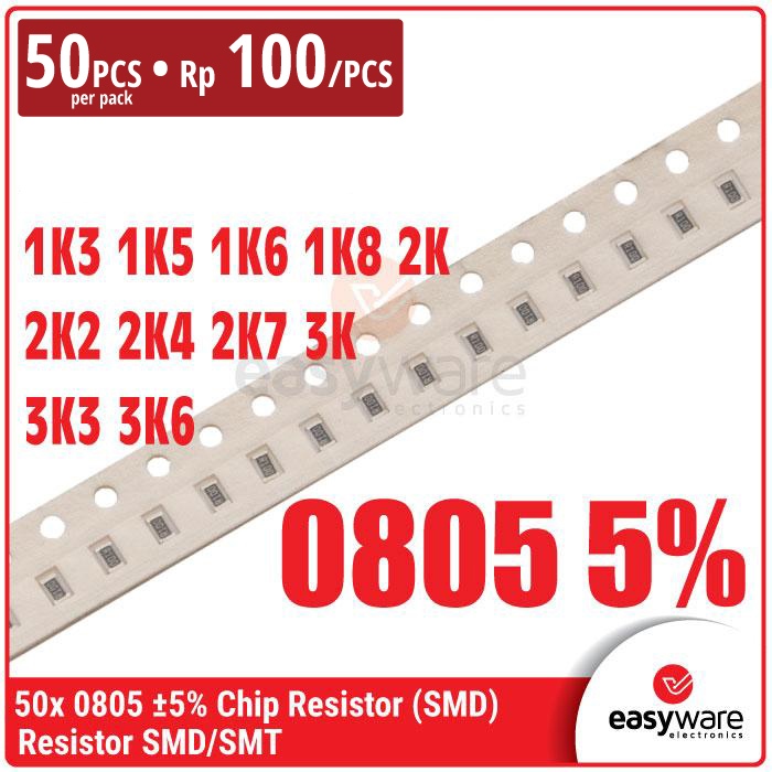 [50 PCS] Resistor 0805 1K3 1K5 1K6 1K8 2K 2K2 2K4 2K7 3K 3K3 3K6 Chip Resistor SMD 0805 5% 1.3K Ohm 3.6K Ohm