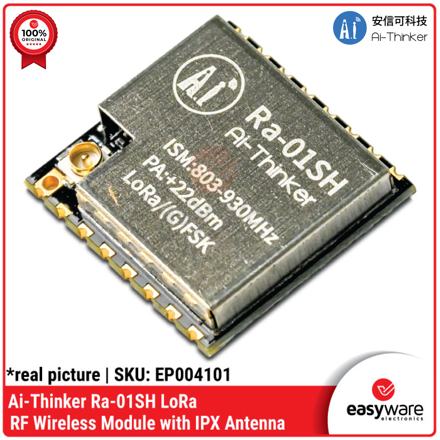 Modul Ra-01SH LoRa RF Wireless 803-930MHz SX1262 IPX Antenna AI-Thinker
