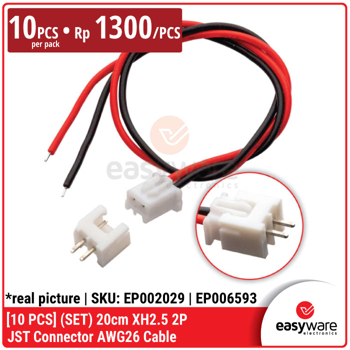 [10 PCS] Connector XH2.54 2 Pin Female with cable 20cm JST 2.5mm AWG26 2P
