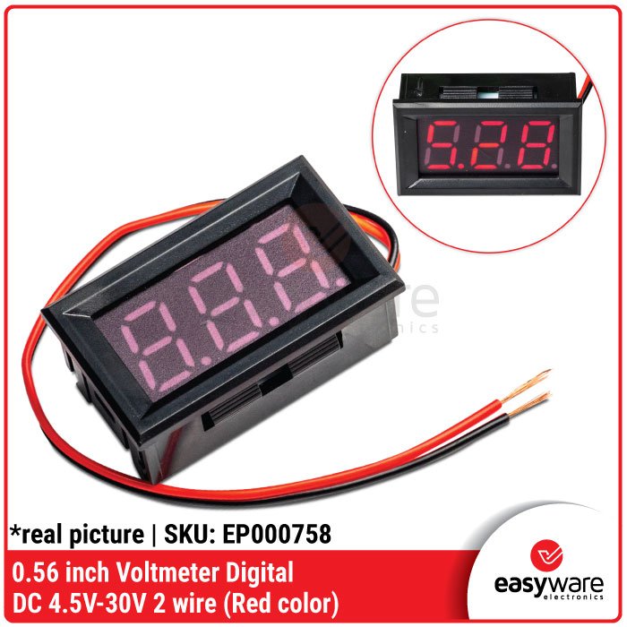 Voltmeter LED Digital 2 Kabel 0.56″ – Pengukur Tegangan DC 4.5V hingga 30V