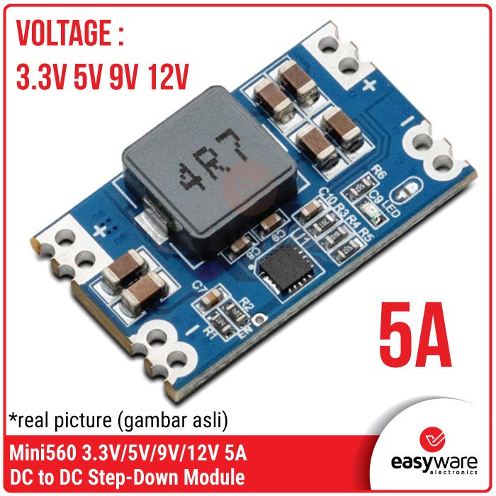 MINI560 DC-DC Step Down Module 5A – Buck Converter Output 3.3V, 5V, 9V, 12V Fixed